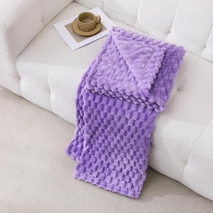Lavender Fleece Throw Blanket 60”×80” for Couch Sofa Bed Super Soft Cozy Plush Microfiber Flannel Blanket with 3D Jacquard Decorative Lightweight for Mom Woman