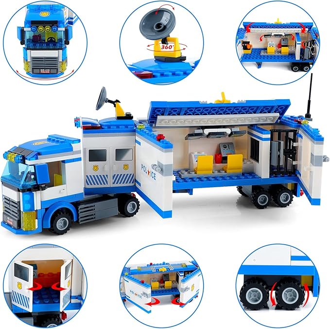 City Police Mobile Command Center Truck Building Blocks, Mobile Police Unit with Prison , Cop Cars STEM Construction Toy Kit , Birthday Xmas Gifts for Kids, Boys, and Girls Ages 6+ (484 Pieces)