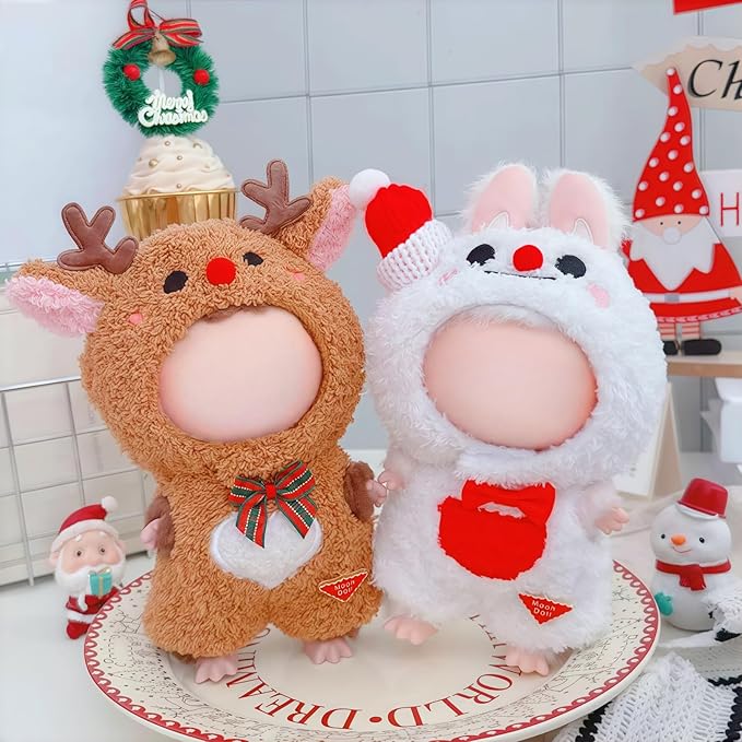 Christmas Hat Clothes for Dolls Accessories, Stylish Kawaii Festive Christmas Snowman Outfit Set 2 Pieces Suitable for 15cm 17cm Doll , Xmas Doll Clothing Set Replacement White