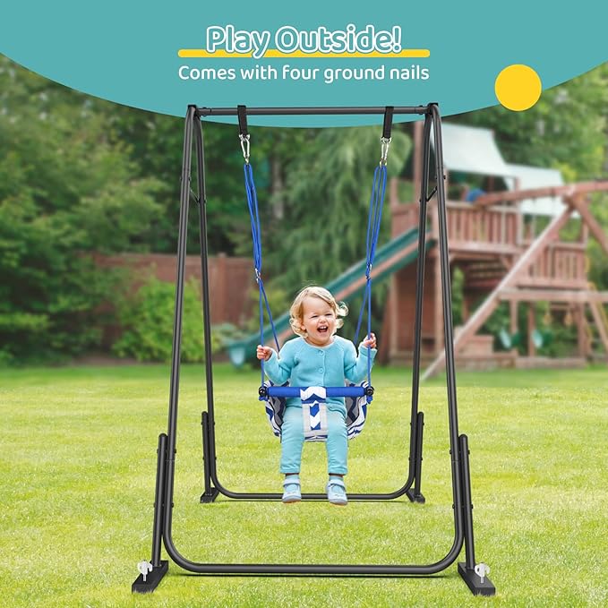 Slevoo 2 in 1 Baby Jumper Swing, Portable Toddler Swing with Foldable Stand, Indoor Outdoor Baby Jumpers and Bouncers, 6 Months to 6 Years, Pink