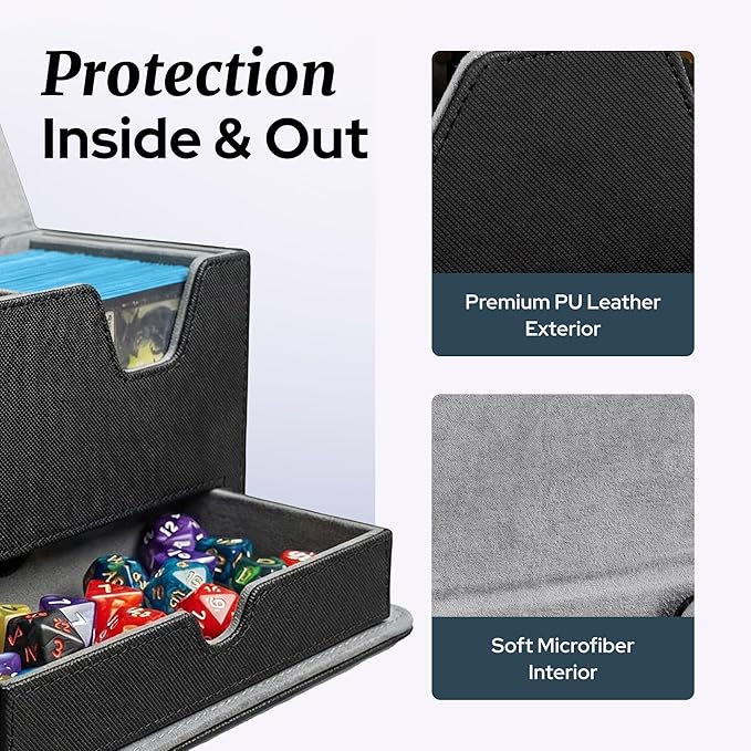 Card Deck Box Fits 200+ Double Sleeved，Commander Deck Box for Magic the Gathering with Dice Tray & Toploader Display,2 Dividers