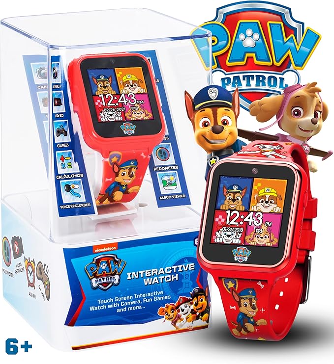 Accutime Paw Patrol Smart Watch with Camera for Kids and Toddlers - Interactive Smartwatch for Boys & Girls Featuring Games, Voice Recorder, Calculator, Pedometer, Alarm, Stopwatch, with USB Cable