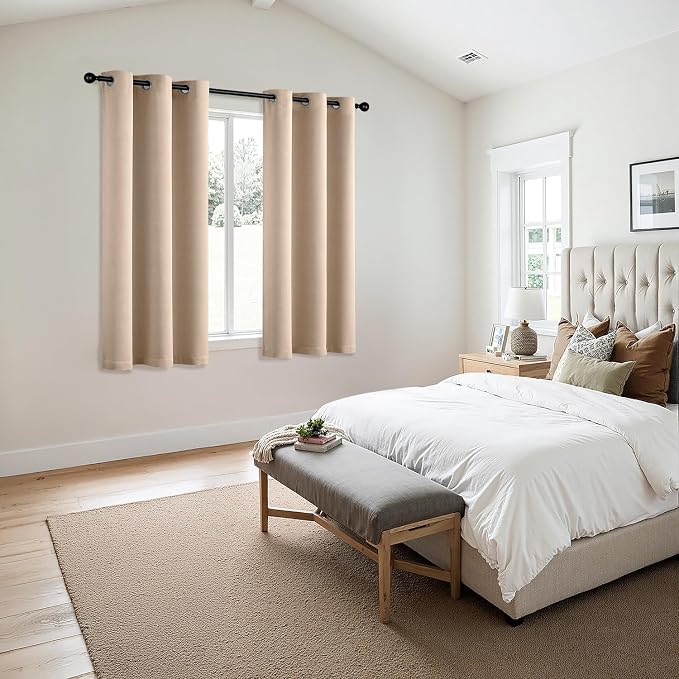MIULEE Blackout Curtains for Bedroom 2 Panels 40 x 63 Inch Long Beige | Thermal Insulated, Living Room Darkening Grommet Drapes, Noise Reducing, Light Blocking Window Treatments