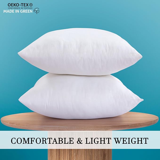 ROYALE LINENS 12 x 12 Pillow Insert - Down Alternative Throw Pillows Insert - Square Pillow Pack of 2 White - Bed & Couch Pillows - Inner Cushion for Bed, Cushion for Living Room - Shams Stuffer