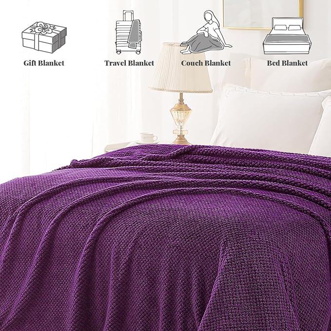 Whale Flotilla Soft Fleece King Size Bed Blanket, Purple | 90x104 Inch, Suitable for Bed, Fluffy Fuzzy Jacquard Blankets for All Season, Lightweight and Cozy