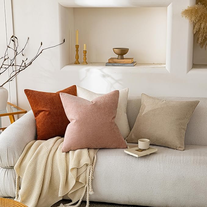 a moment Fall Decorative Throw Pillow Covers Pack of 2,24x24 Inch Rust | Twill Chenille Cushion Covers for Sofa Living Room Couch Bed