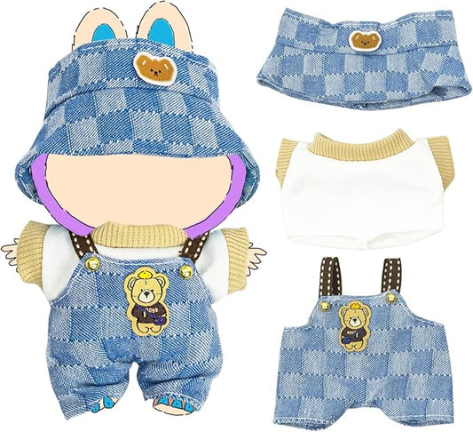 Clothes for 17cm Dolls(NO Doll) Outfit with Accessories Suit Cute Stylish Dress Up Set Denim Plaid