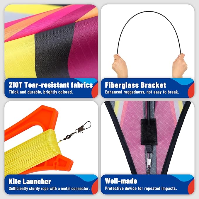 Kite, Large Delta Kites for Kids and Adults, Easy to Fly Rainbow Kites, Durable Multifunctional Beach Kite, Tangle-Free Flight Line, Durable