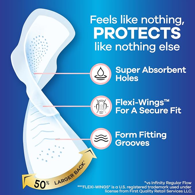 Always, Infinity With FlexFoam Pads For Women, Size 4, Overnight Absorbency With Wings, 26 Count