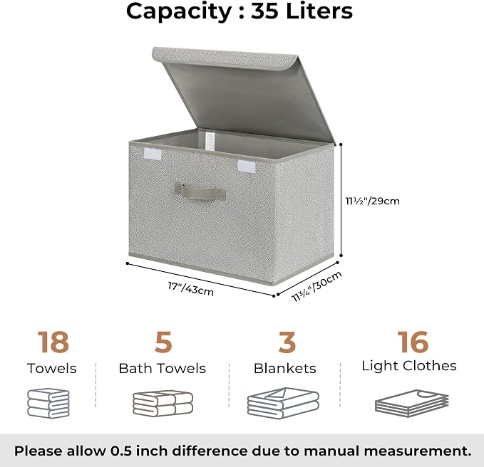GRANNY SAYS Memory Keepsake Storage Box, Fabric Storage Bins with Lids | Flip-Top Lid, Collapsible, Stackable, 3 Handles, Ideal for Closet Clothes Blanket Toys, Extra Large, Gray, 2-Pack