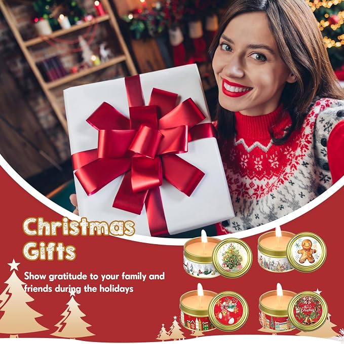 MTLEE 24 Sets Christmas Scented Soy Wax Candles Aromatherapy Candles with Organza Bag and Cards Bulk, Portable Travel Tin Candle Party Favors Christmas Gifts for New Year Home Supplies(Romantic)