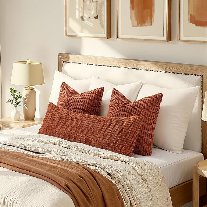 MIULEE Fall Lumbar Corduroy Throw Pillow Cover for Bed 14x36 Dark Rust | Terracotta Soft Long Decorative Cushion Cover Boho Farmhouse Accent Pillowcase Sofa Couch Livingroom Autumn Home Decor