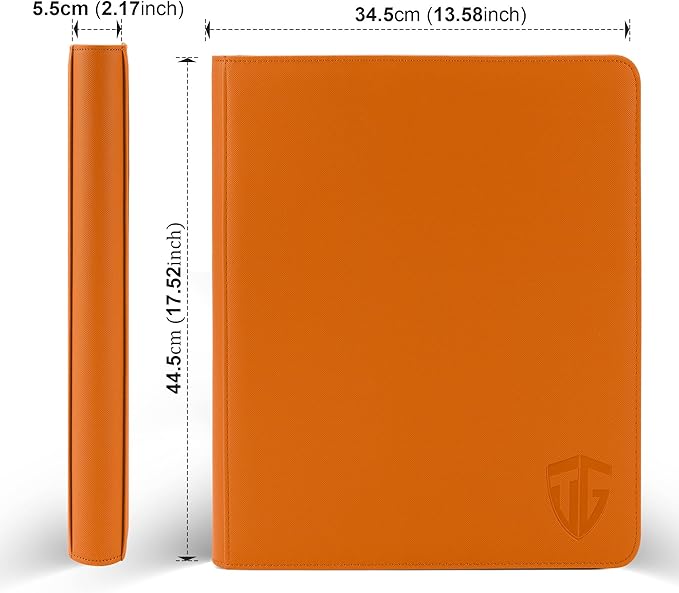16 Pockets Trading Card Zipper Binder for 1000+ Cards| Secure Side Loading Pockets | Trading Card Album Folder | Compatible with YuGiOh, MTG,Sports Cards (Orange 16)