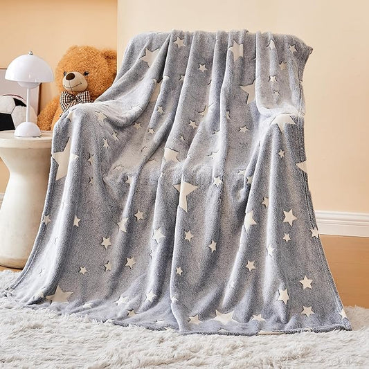 Wajade Glow in The Dark Stars Blanket, Soft Cozy Flannel Kids Throw Blanket for Boys and Girls, Cute Blanket for Sofa Couch Bed, Christmas Birthday Gift 60"x80"