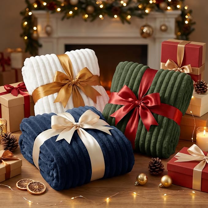 Navy Blue Blankets Queen Size for Bed, 90 x 90 Inch | 300GSM Ribbed Fleece Blanket, Soft, Cozy & Lightweight, OEKO-TEX Certified, All-Season for Bedrooms, Guest Rooms & Gifting