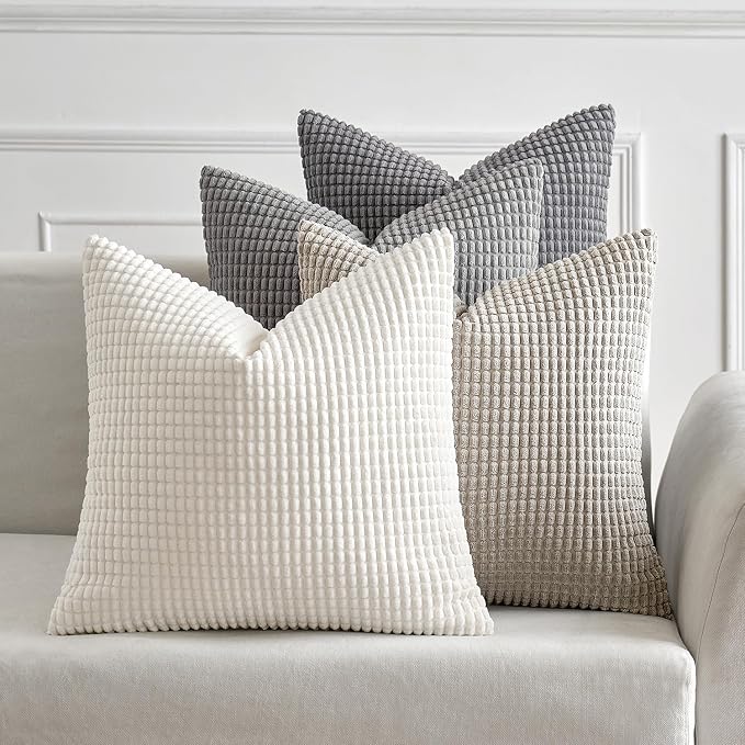 MIULEE Neutral Decorative Pillow Covers 20x20 Inch Set of 4 Modern Grey | Timeless Mid Century Throw Pillows, Rustic Corduroy Couch Pillowcases, Nordic Home Decor for Sofa Living Room Bed