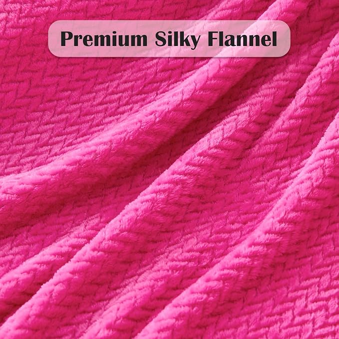 NEWCOSPLAY Fleece Leaves Pattern Throw Blanket, Hot Pink, 50"x60" | Super Soft Throw Blanket, Lightweight Cozy Bed Sofa Blanket, Premium Silky Flannel Fleece, Travel Blanket for All Season Use