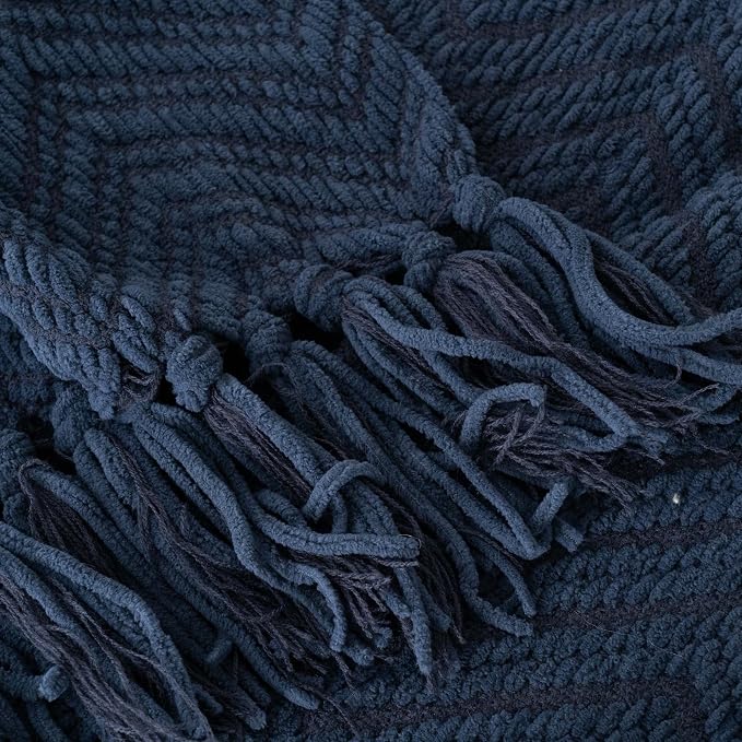 BATTILO HOME Navy Blue Throw Blanket for Couch, Knitted Blue Blanket Throw 50'' x 60'', Super Soft Warm Navy Throws for Chair Sofa Home Decor
