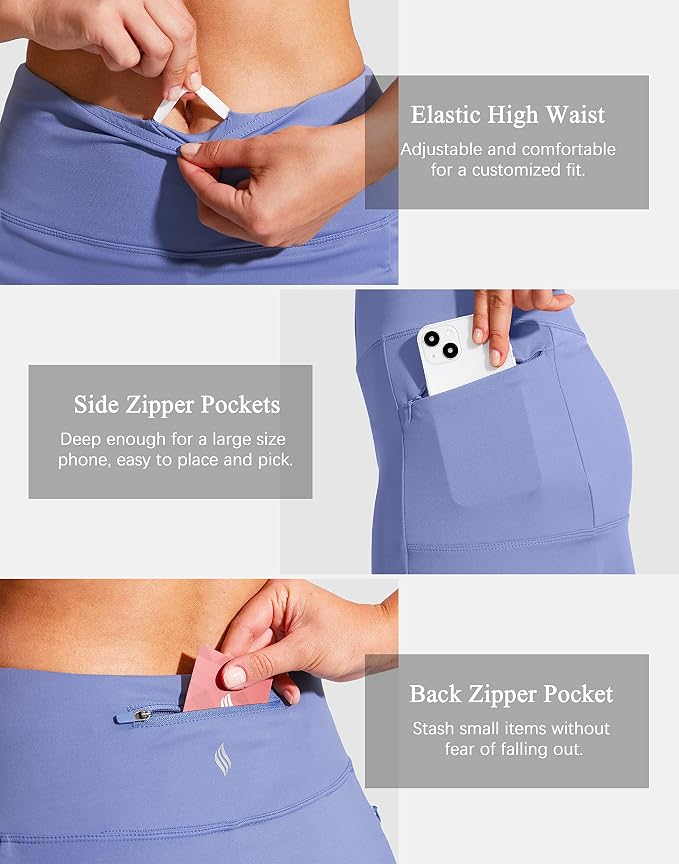19" Ruffled Golf Skirts for Women | 3 Zipper Pockets, Knee Length, High Waisted, Long Skorts for Athletic, Casual, Tennis, Pickleball