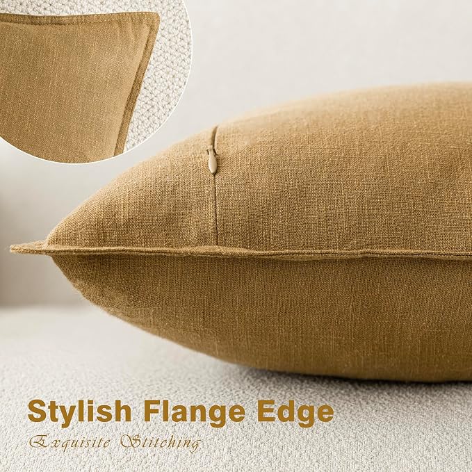 Foindtower Pack of 2, Decorative Linen Solid Throw Pillow Covers Soft Accent Cushion Case Boho Farmhouse Pillowcase for Chair Couch Sofa Bedroom Living Room Home Decor 20 x 20 Inch Honey Mustard