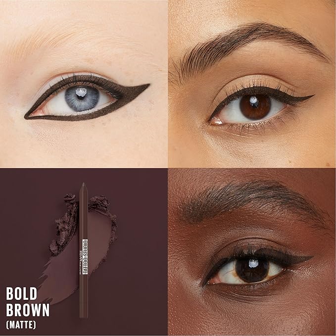 Maybelline TattooStudio Long-Lasting Sharpenable Eyeliner Pencil, Glide on Smooth Gel Pigments with 36 Hour Wear, Waterproof, Bold Brown, 1 Count