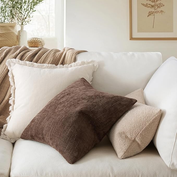 MIULEE 26x26 Inch Euro Textured Chenille Pillow Covers Chocolate Brown | Pack of 2 Decorative Soft Throw Pillows,Solid Textured Cushion Covers,Modern Home Decor for Bed Couch Sofa Bedroom Livingroom
