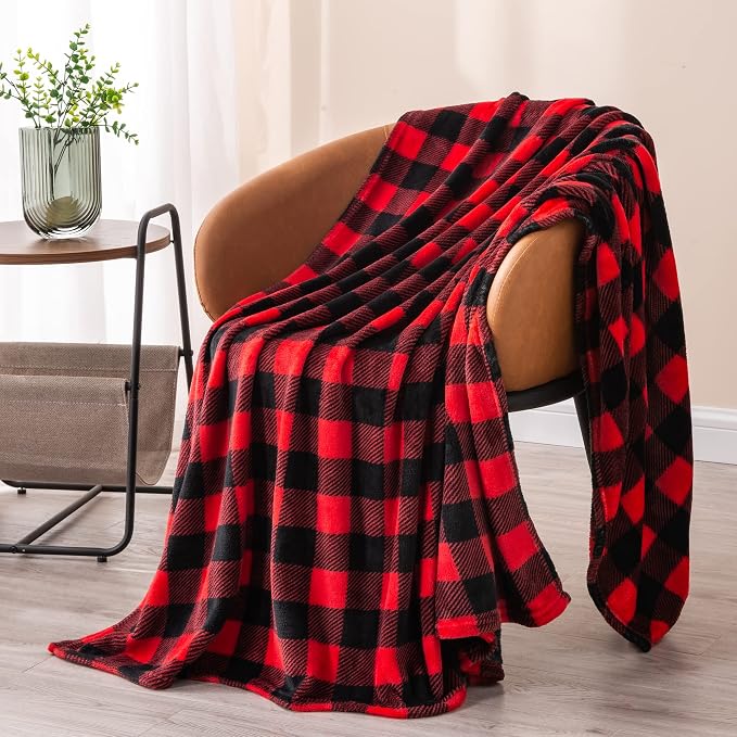 BEDELITE Plaid Fleece Twin Blanket, Red & Black Buffalo 60x80 Inches | 100% Polyester Microfibe, Soft Cozy, Lightweight Warm, Classic Buffalo Plaid, Room Decor, Machine Washable, for Couch Bed
