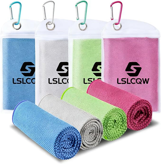 4 Pack Cooling Towels (40"x12"), Cooling Towels for Neck and Face, Gym Towel for Working Out, Soft Breathable Microfiber Ice Towel for Yoga Sport Running (Pink, Green, Light Gray, Light Blue)