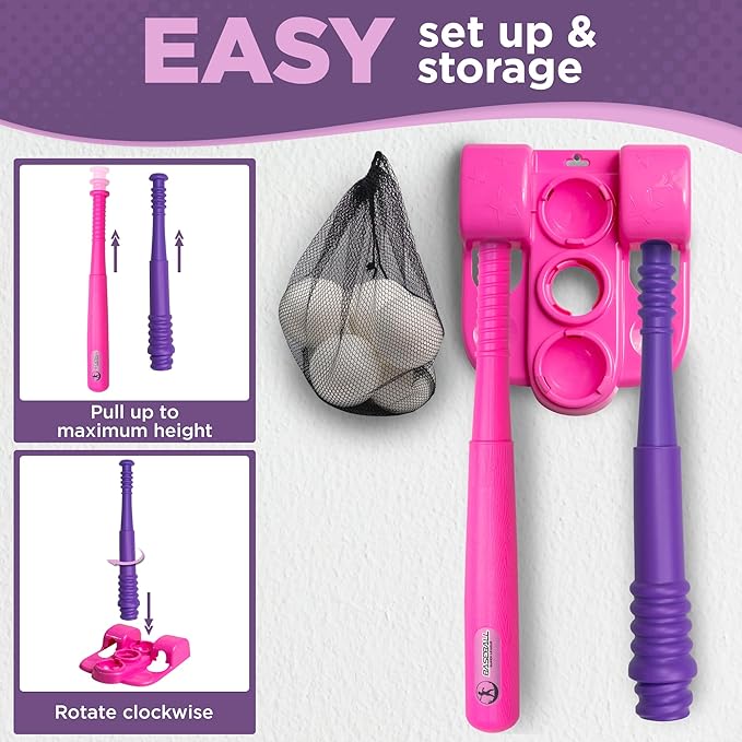 TOMLEON T Ball Stand for Kids and Toddlers 1-3, 3-5, 5-8. Baseball Set Includes 6 Large Balls, an Adjustable Tball Batting Tee, and a Pitching Machine. Kids Bat and T-Ball Set