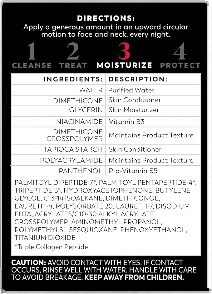 Olay Night Cream for Face, Anti-Aging Face Moisturizer for Women - Fragrance-Free Skin Care, Anti-Wrinkle, Exfoliate, Smooths Texture - Triple Collagen Cream, Niacinamide, Pro-Vitamin B5, 1.7Oz