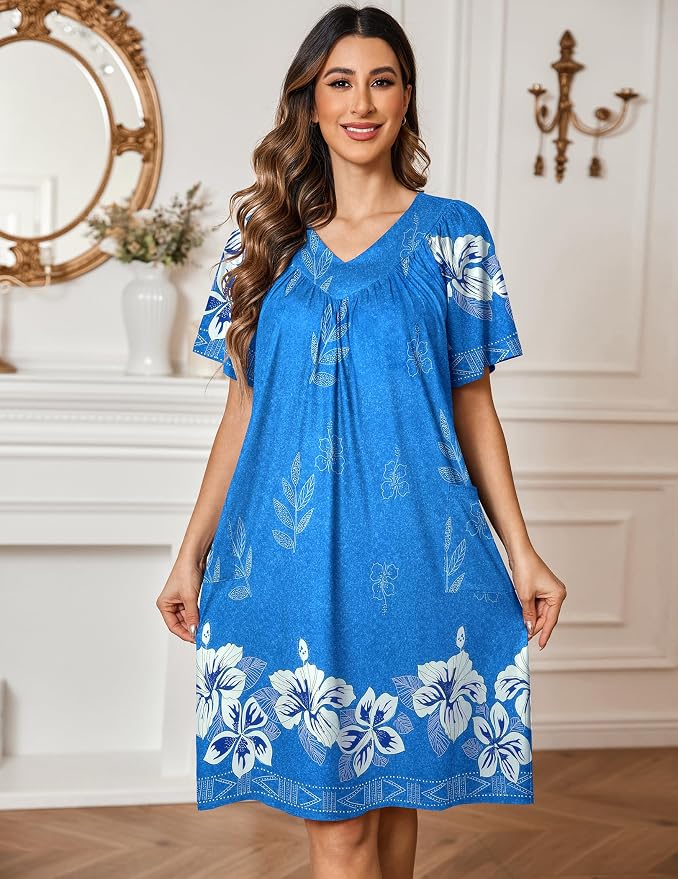 Ekouaer Womens House Dress Floral Print Moo Moos Nightgowns Moomoo Dresses Mumus with Pockets