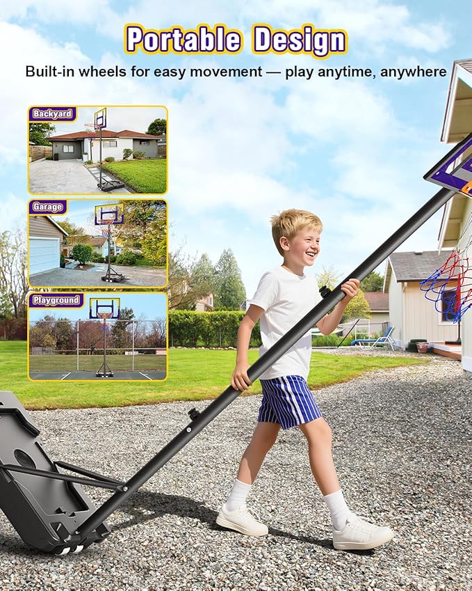 TONBUX Kids Basketball Hoop Outdoor, 3.5-7ft Stepless Adjustable Height, Portable Basketball Hoop for Kids in Backyard, Driveway and Indoor, Shatterproof PC Backboard