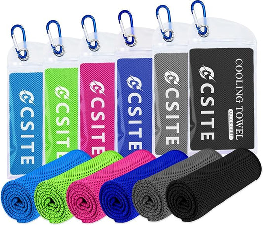CSITE Cooling Towels for Neck and Face - 6 Pack 47x12 Inch Ice Cold Microfiber Towels, Soft & Breathable Cooling Towel for Hot Weather, Sports, Yoga, Workout, Running, Golf, Camping
