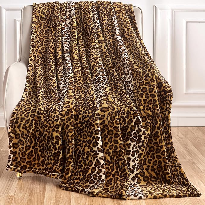 Edenleaf Leopard Print Blanket Fleece Throw for Bed Sofa Travel and Camping, Super Soft Cozy Fluffy Plush Cheetah Print Blanket for All Seasons 60"x80" (Dark Brown)