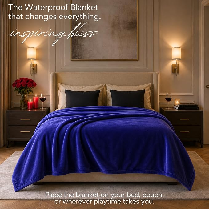 King Size Waterproof Blanket for Bed, Indigo Absorbent Fleece, 82x82 | Plush Water Proof and Stain Resistant Layered Blankets, Leakproof Top Cover