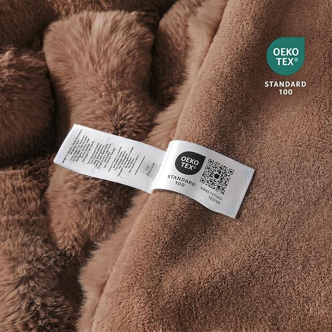 Cozy Bliss Faux Fur Throw Blanket for Couch, Fuzzy Soft Plush Thick Bubble Blanket for Sofa Bedroom Living Room, 50 * 60 Inches Light Brown
