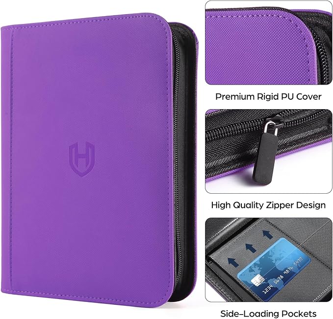 Card Binder 4 Pocket with Zipper, 288 Pockets Trading Card Holder Book, Premium PU Cover Zip Folder Binder, Side Loading Carrying Case Binder Album for TCG, MTG, Sports Cards, Game Cards