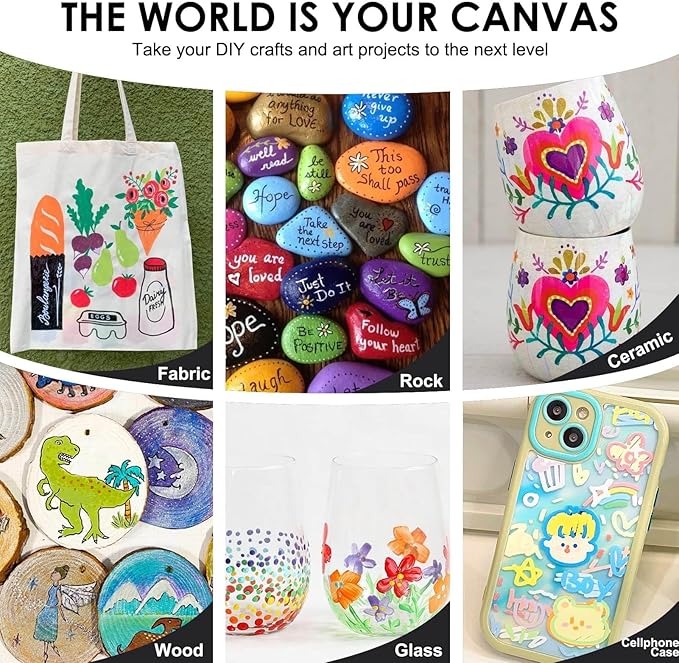 Funto Dual Tip Acrylic Paint Markers, Paint Pens for Rock Painting, Wood, Canvas, Ceramic, Fabric, 12 Colors, Quick Drying, Non-Toxic, Arts and Crafts