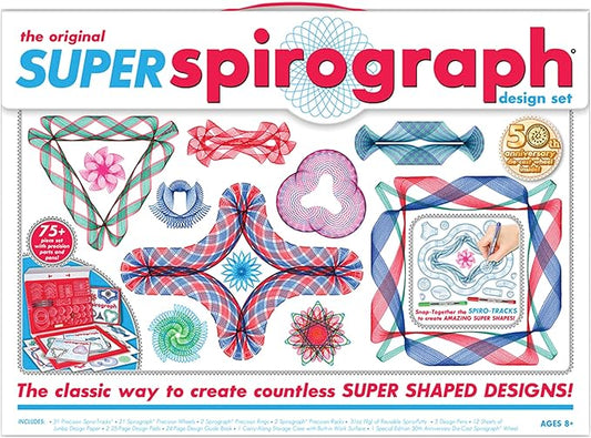 Spirograph Super 50th Anniversary Set –Arts and Crafts, Kids Toys, Art Supplies, Craft Supplies, Drawing Kit, Spiral Art, Classic Gear Design Kit, Case, Pens, Design Sheet Included, Ages 8+