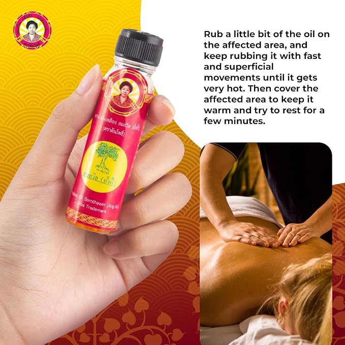 ANG Ki 24 cc Massage Oil - Natural Thai Herbal Relief for Muscle Tension, Headaches, and Skin Irritation