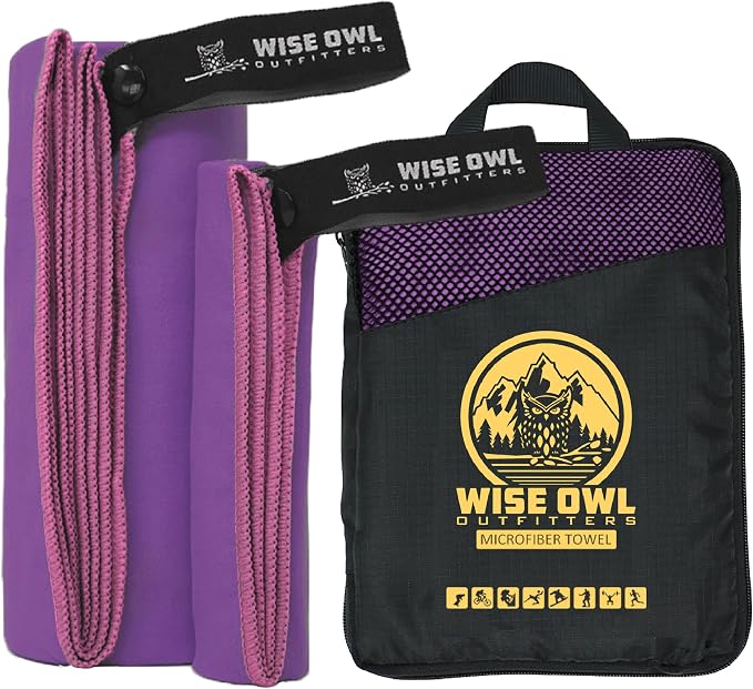Wise Owl Outfitters Microfiber Camping Towel - Quick Dry Towel for Travel, Backpacking, Hiking, Beach, Gym & Yoga - Compact, Fast Drying & Lightweight
