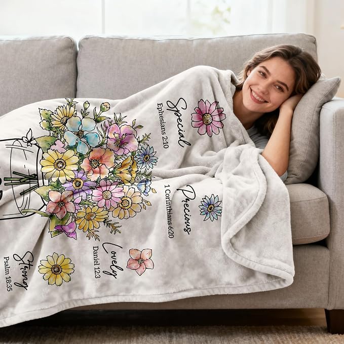 Christian Religious Gifts for Women, Christian Birthday Blanket with Flower | Christmas Religious Baptism Inspiration Gifts for Women Grandma Nana Mom Female Friend Sister, Faith Blanket 80''x 60''