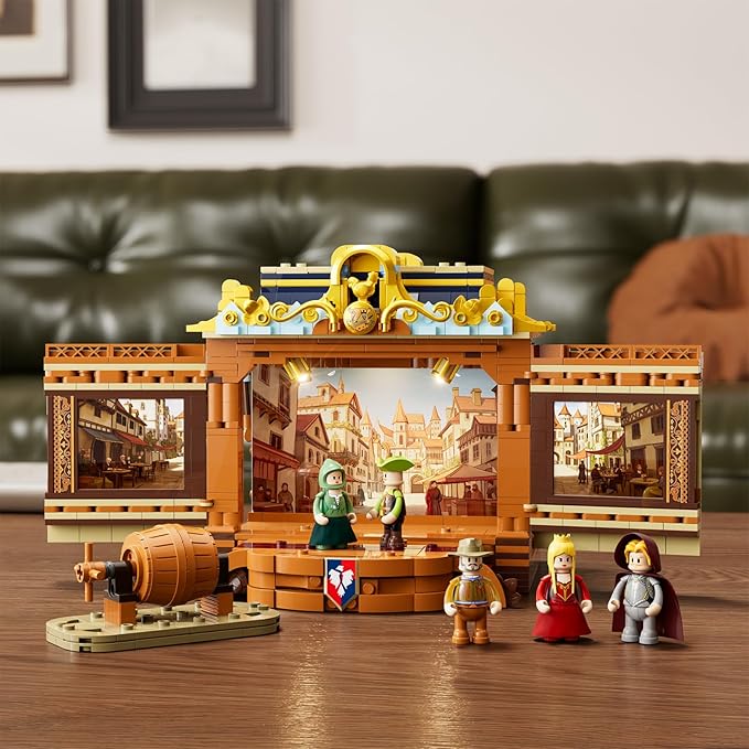 Medieval Troupe Carriage Lighting Building Bricks Set - Middle Ages City Town Playset Multi-Form Modular Collection Display Kit with Minifigures 1248 Pcs for Adults & Teens