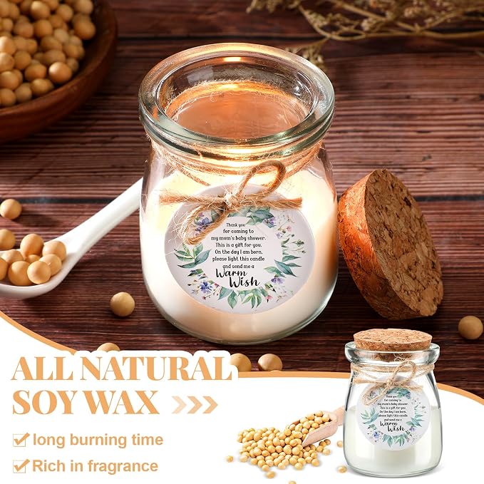 Threlaco 20 Pcs Leaf Baby Shower Favors Party Candle Lavender Scented Glass Mason Jar Wax Candle Bulk for Guests Girl Boy Gender Reveal Party Gifts(Green)