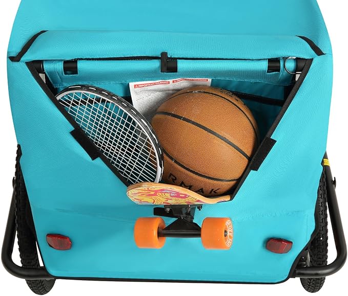 Sepnine Kids Bike Trailer, Suitable for 1 to 2 Children, Double Seat, Universal Coupler, Foldable, Canopy with Bug Screen and Weather Shield, with 5-Point Harness and Storage Bags