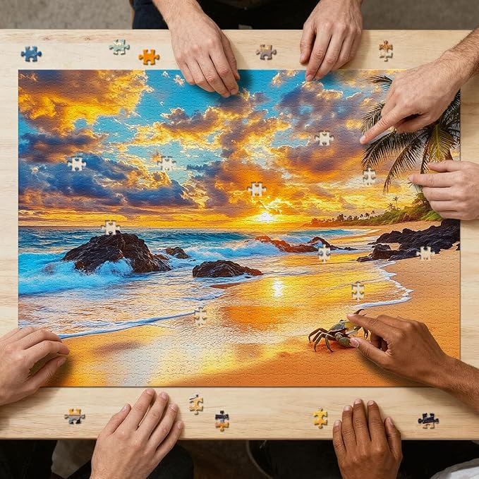 Crabs on Sunset Beach Puzzles for Adults 1000 Pieces, Impossible Hard Difficult Challenging Jigsaw Puzzle 1000 Pieces, Christmas Birthday Gifts Home Decor for Adults/Friends/Family