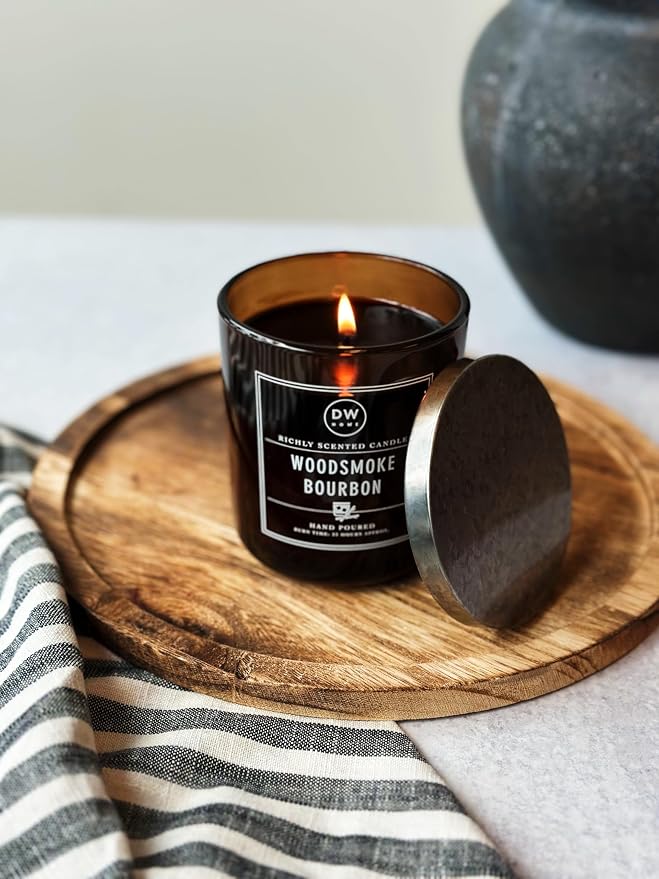 DW Home Woodsmoke Bourbon Candle for Home, 9 oz, 8.8 oz Candle Jar, Up to 33H Burn Time, Luxury Scented Candle for Relaxation, Gifting, Home Decor