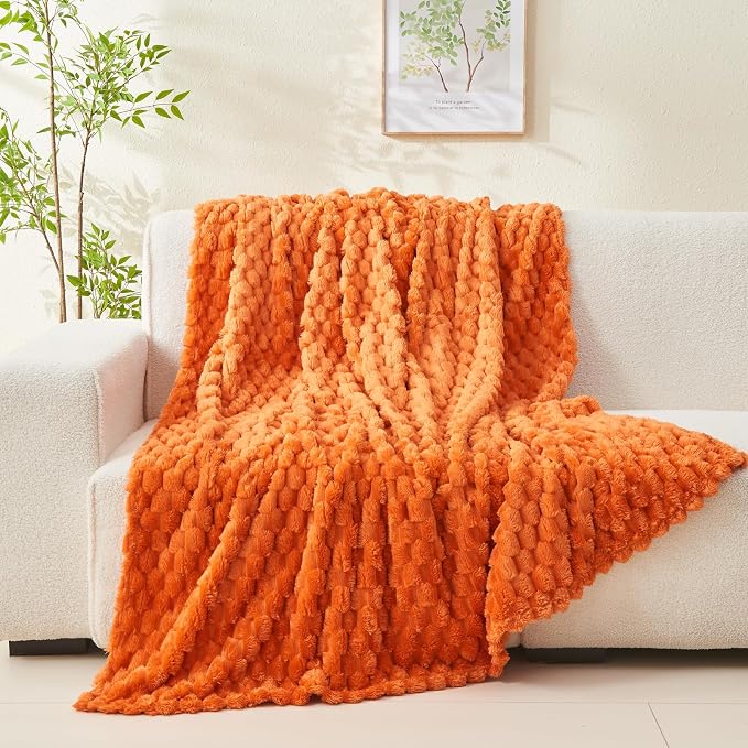 NEWCOSPLAY Fleece Clouds Cozy Twin Blanket for Couch, Orange, 60"x80" | Premium Silky Flannel Blanket, Soft Lightweight Fluffy Throw Blanket for Bed Sofa Decor, Gift for All Season Use