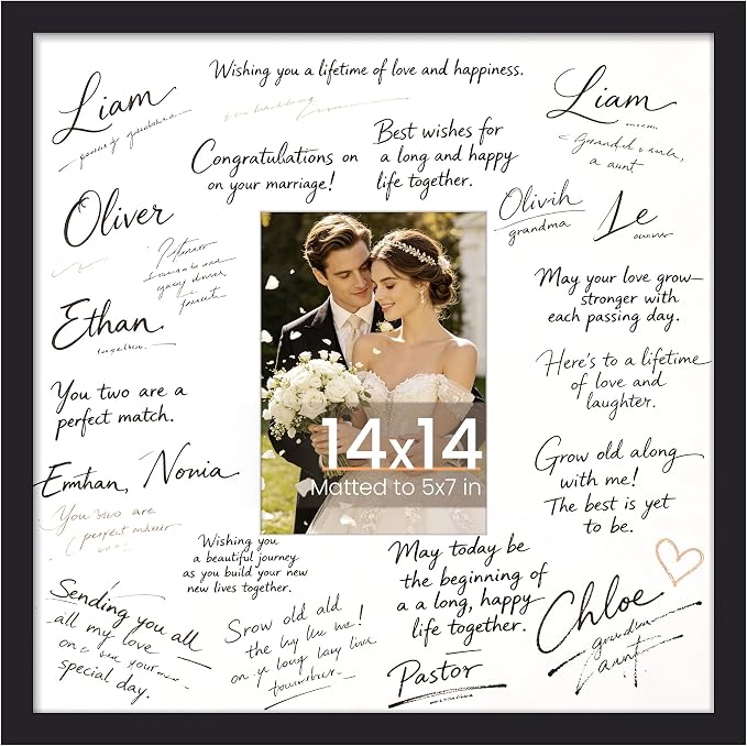 upsimples 14x14 Picture Frame, Display Pictures 5x7 with Mat or 14x14 Without Mat,Wall Hanging Square Frames, Black, 1 Pack