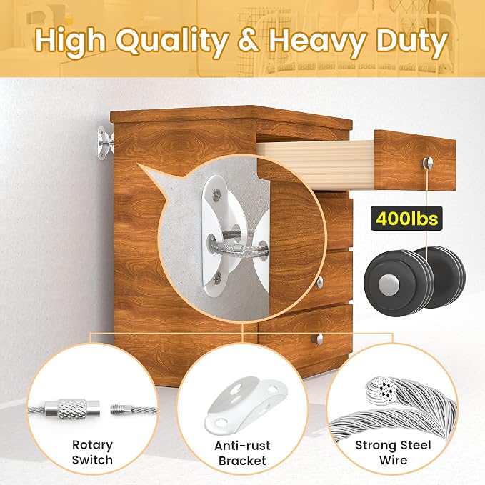 Booda Brand Furniture Anchors (10 Pack) for Baby Proofing, Furniture Straps Anti Tip Furniture Anchor Securing 400 lbs/Keep Baby Pet Safety from Falling Furniture, Metal White Earthquake Straps